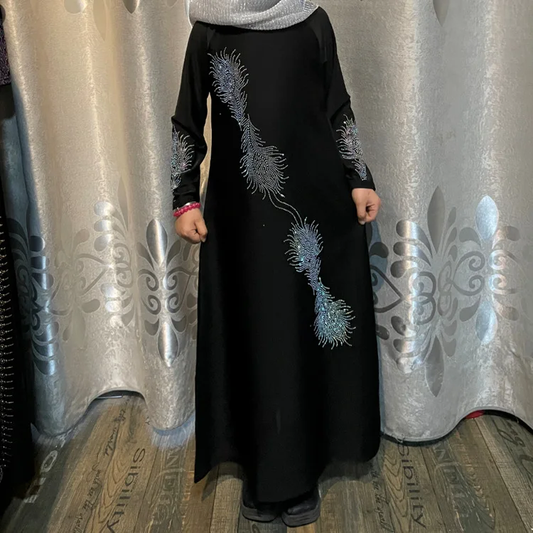 Rhinestones Girl Abaya Islamic Kids Clothing Small Girl Dresses Prayer ...