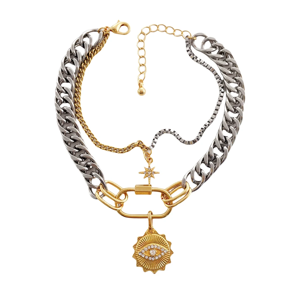 2025 Új Dizájnú Rozsdamentes Acél Mászókapocs Leválasztható Gyémánt Nyaklánc DIY Gonosz Szemek Többrétegű Elbűvölő Női Nyaklánc