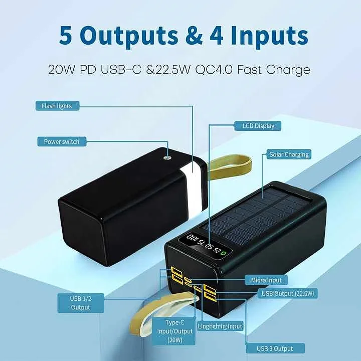 Manufacturer Solar Power Bank with Flashlight and Cables 60000mah Powerbank 100000mAh Solar Charger Solar Power Banks for Phones