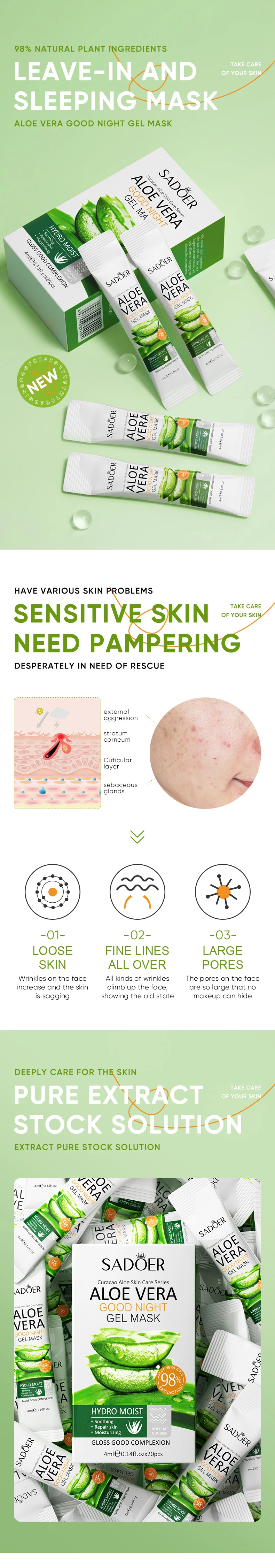 Organic Natural Skin Care Kit Aloe Vera Extract Gel Face Care Whitening Moisturizing Acne