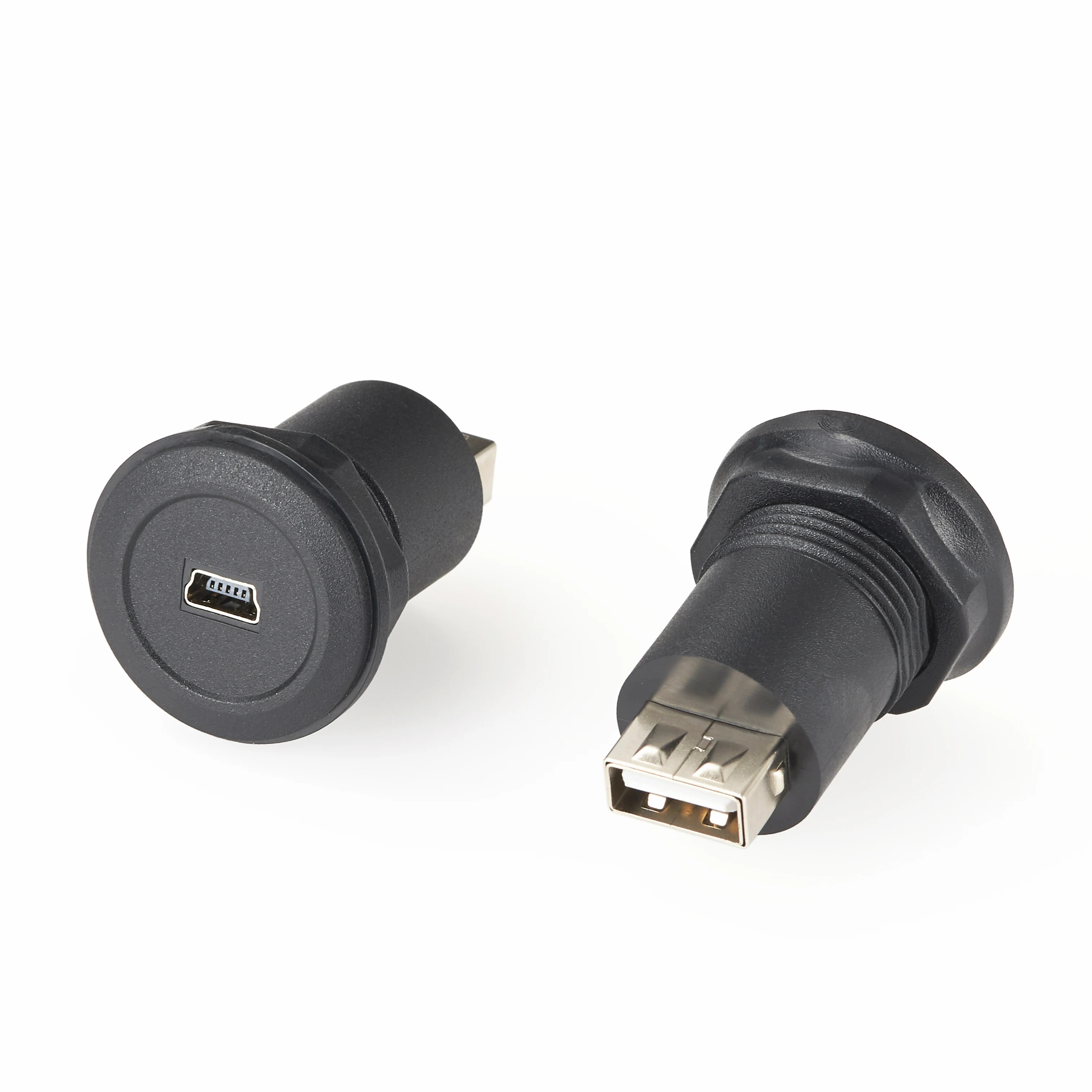 USB Mini Jack to USB A Jack Round Panel Mount Adapter