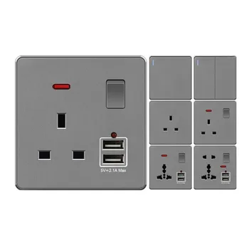 wall light switch Uk standard 13A wall Switched 3 pin socket with neon light  grey frosted Pc panel  Maldives wall socket Malta