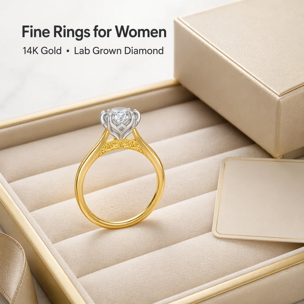 14K Gold Oval Cut Lab Grown Diamond Ring Oval Round Lab Created Diamond Engagement Ring Lab Diamond Rings for Women
