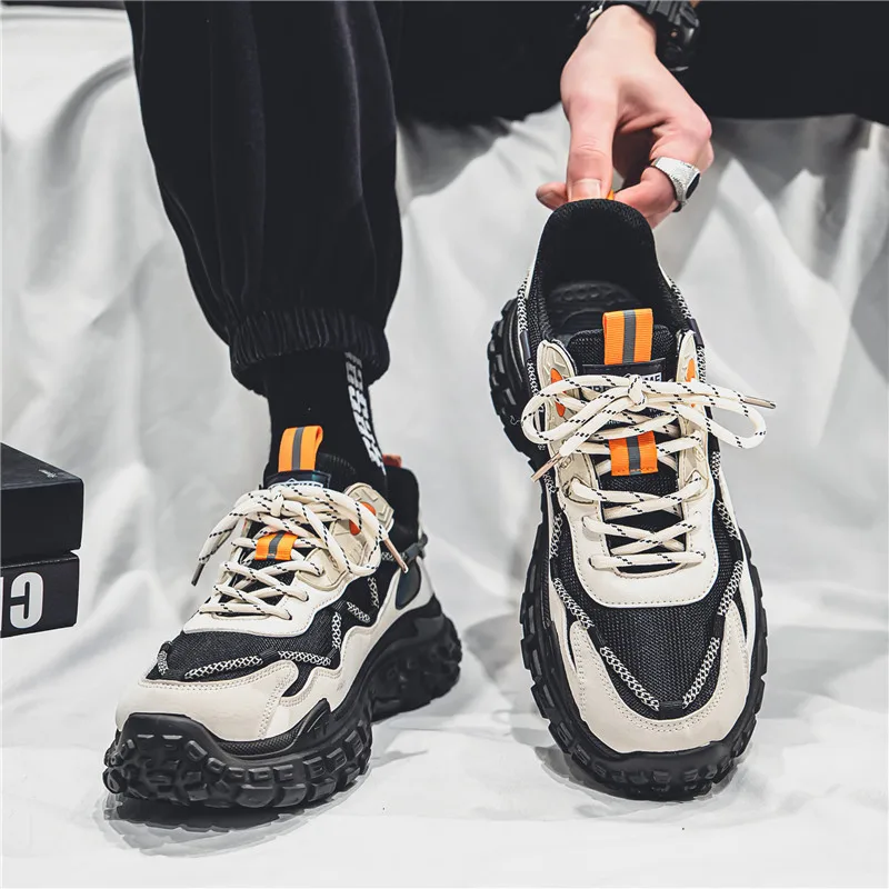 Men's shoes winter breathable mesh surface all sports leisure running thick tire daddy men's shoes