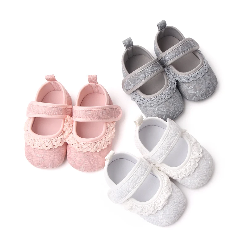Baby Girls Solid Color Embroidered Lace Edge Soft Soled Comfortable Infants Princess Step Shoes
