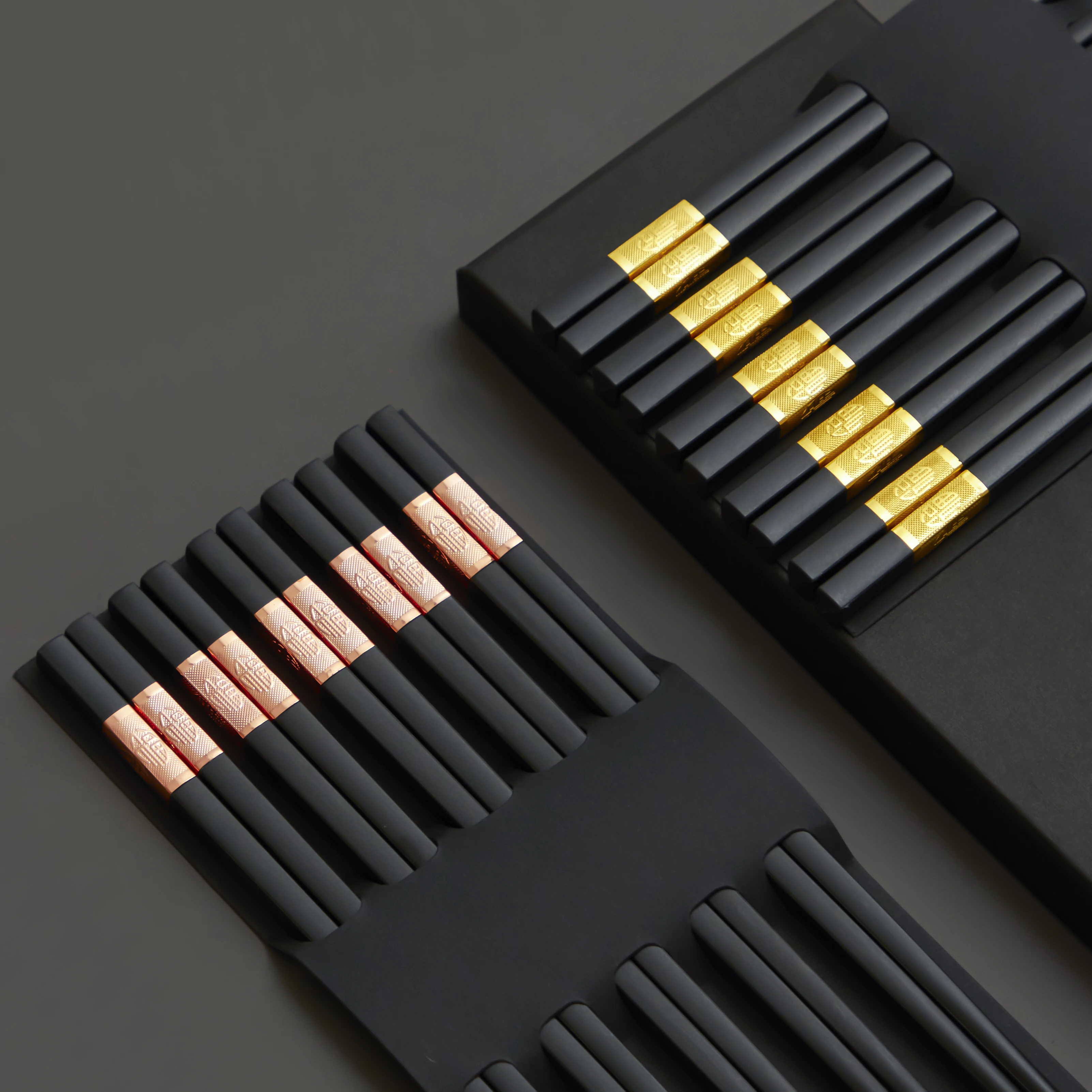 Customized Black Alloy Chopstick Black With Silver Line Sushi
