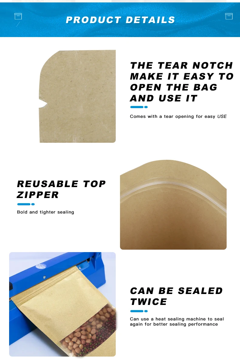 Stand Up Zipper Laminated Kraft Paper Coffee Beans Packing Bags With Degassing Valve
