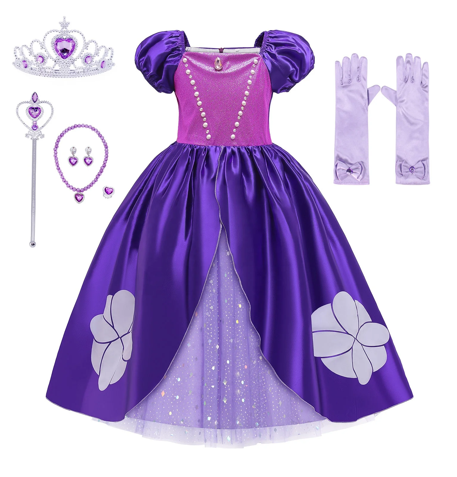 Rapunzel Prinzessin Kostüm Für Mädchen – Mit Kleid, Ärmeln, Girlande & Zubehör, Violett, Für Karneval & Partys