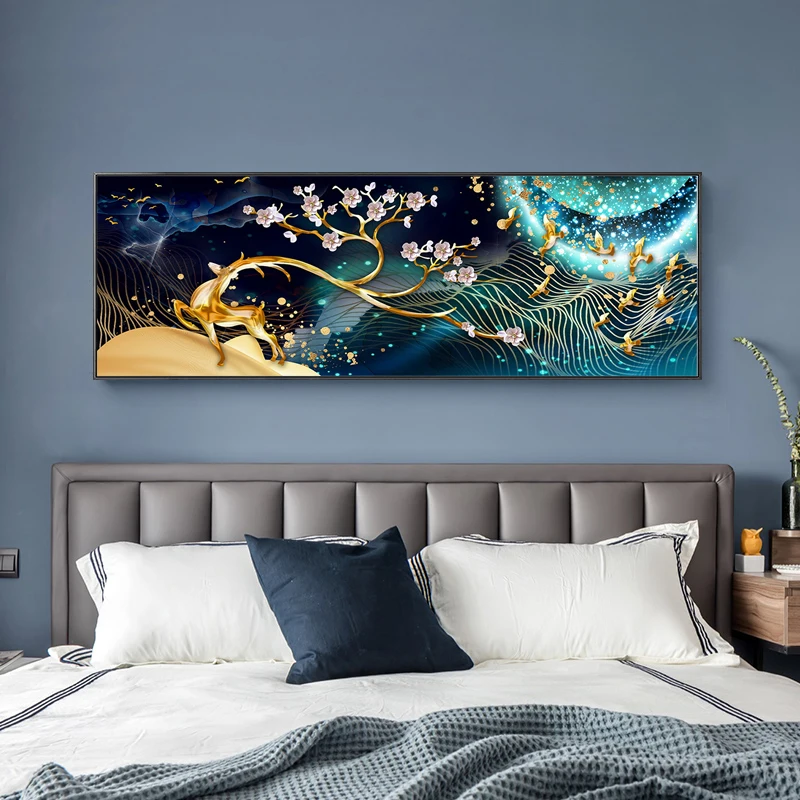Canvas Abstract Deer Tree Bird Landscape Decorative Room Bedroom Wall Art Spray Painting