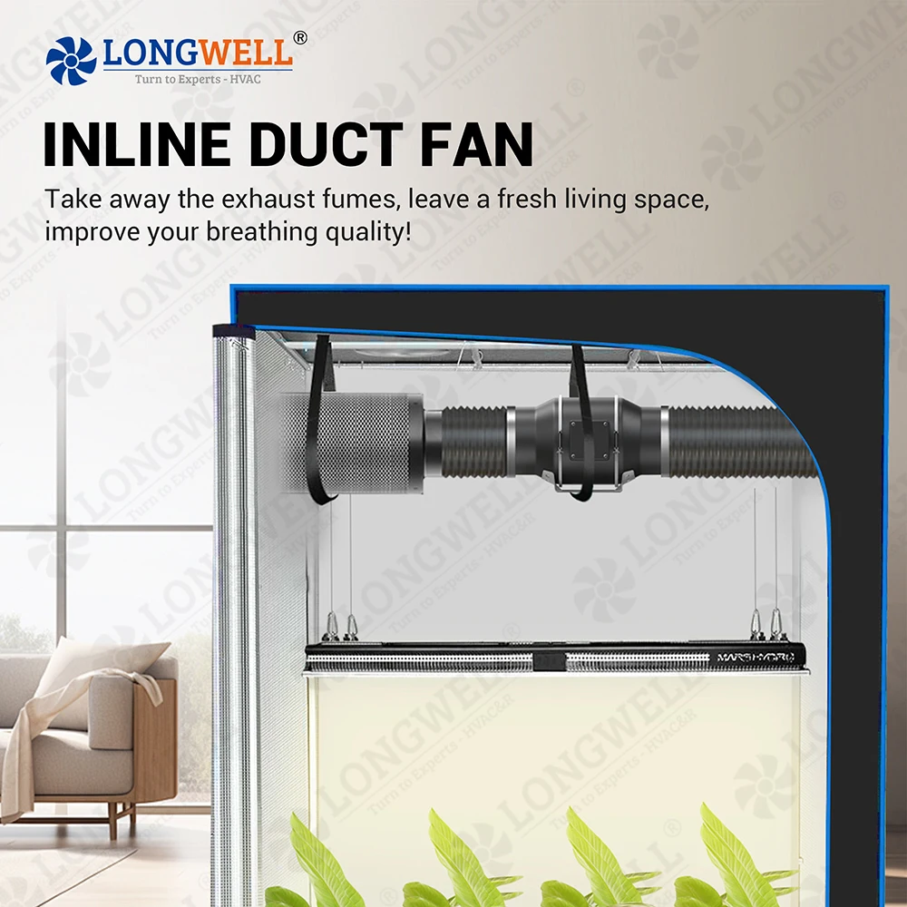 LONGWELL 4'' 6'' 8''  220V EC Motor Inline Duct Fan Steel Mixed Flow for Home Ventilation Hydroponics Wall/Mounted/Window Farms