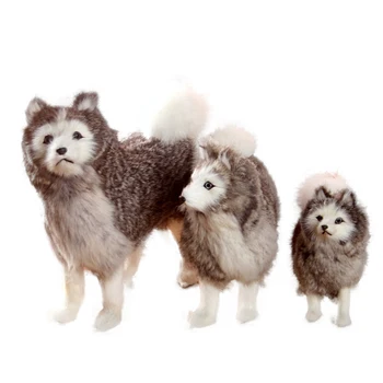 Grey White Realistic Breathing Fabric Plush Dog Simulation Model Toy Lifelike Stuffed Animal for Kids Gifts Home Decoration