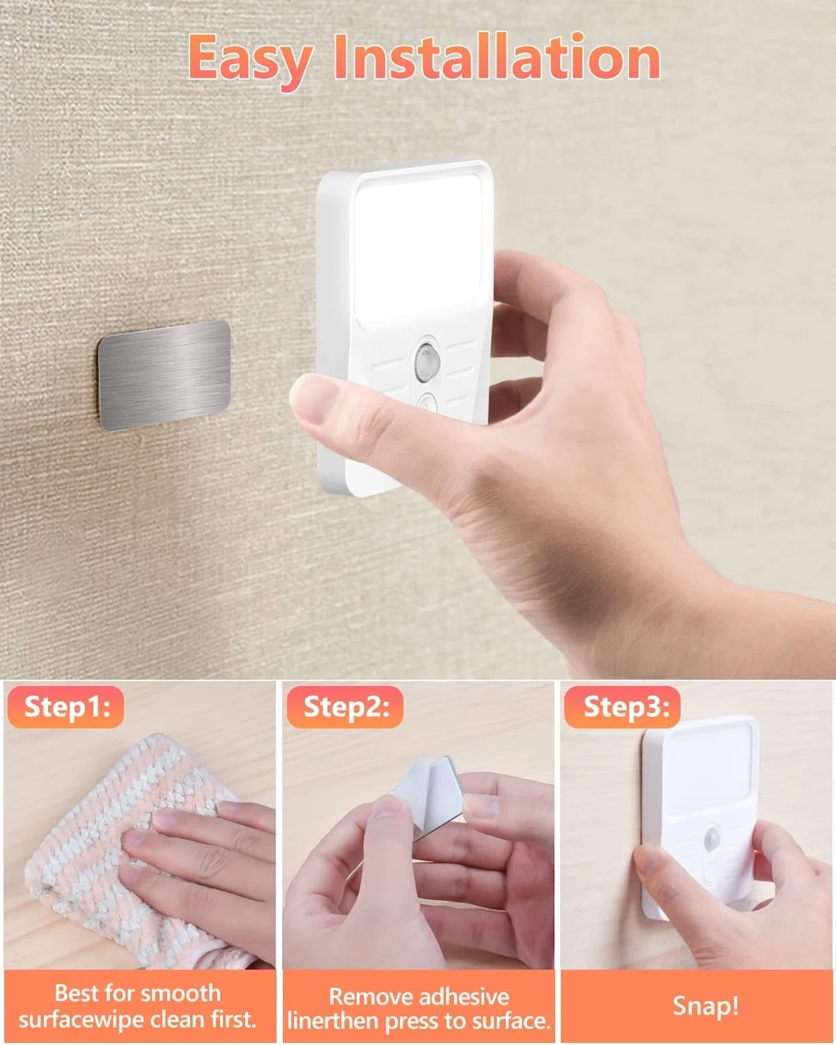 product new style 3 color temeraptures motion sensor night light usb rechargeable magnetic wall night lamp under led cabinet lights-40