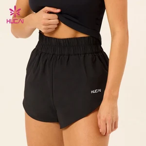 HUCAI Custom Sportswear Breathable Drawstring Split Hem Dry Fit Double Layer 2 In1 Workout Gym Running Shorts Women