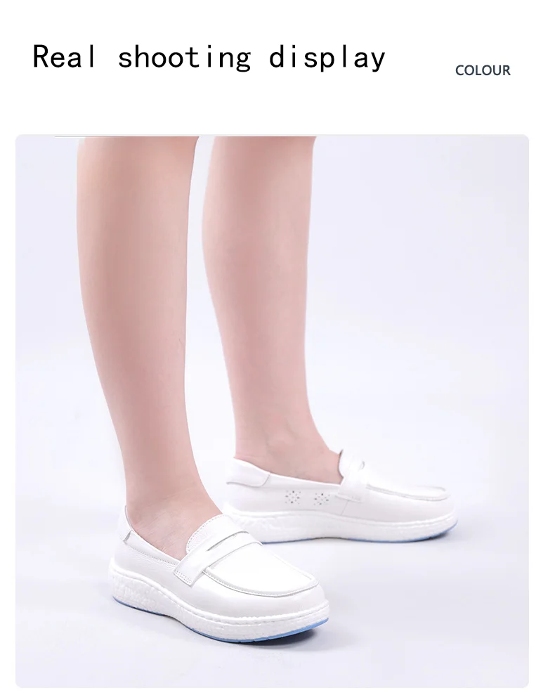 Casual White Genuine Leather Nurse Shoes for Women Comfortable and Breathable for Hospitals