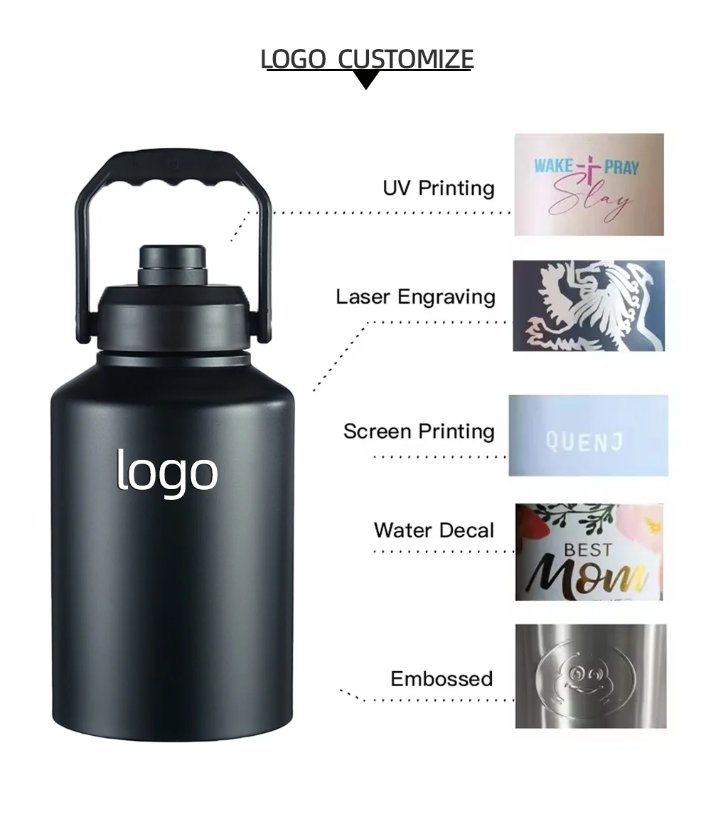 4L Vacuum Insulated Water Bottle with Handle 64oz 128oz Double Wall Thermal Beer Thermos