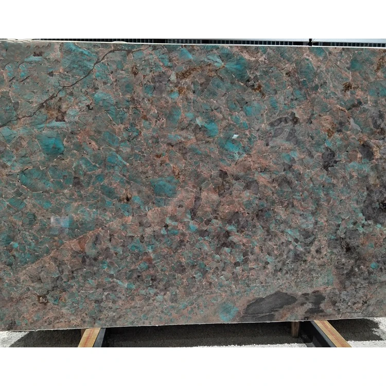 Polished amazonite granite slab