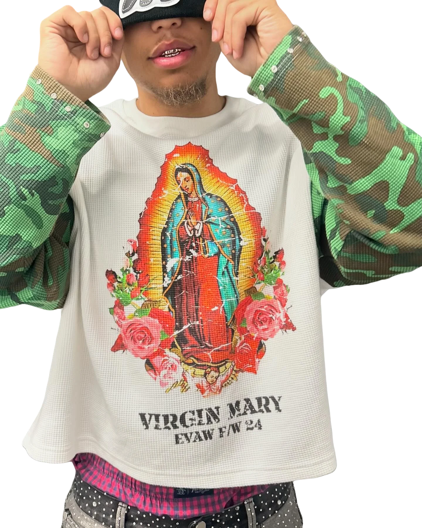 For Salati Manufacturer Men's T-Shirts Custom Sweatshirt Oversize Camo Waffle Knit Full Long Sleeve Rhinestone Printed Crop gallery 3