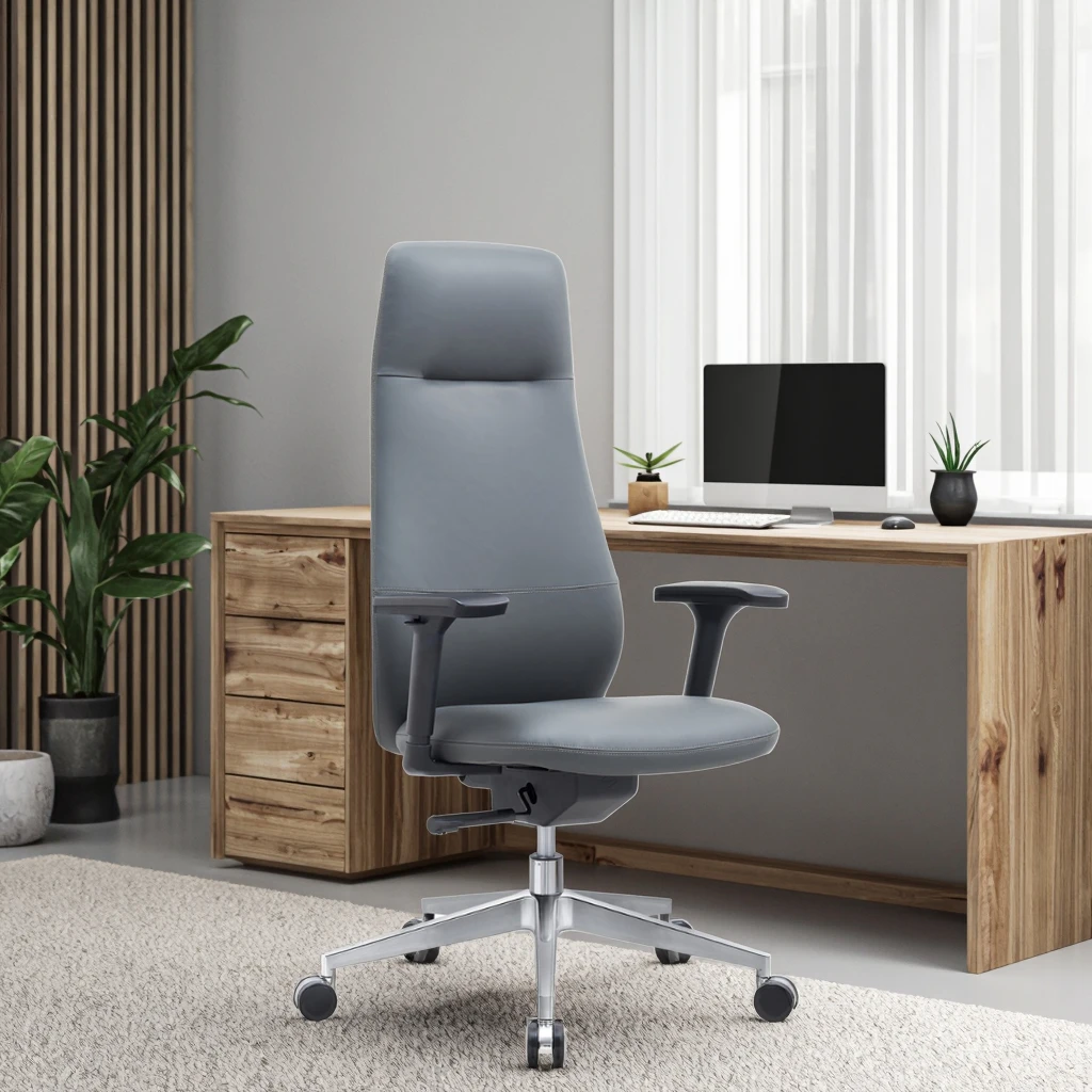 Modern Leather Executive Chair with Fixed Armrest Steel/Aluminium Base Heavy Duty Casters for Conference Rooms 3