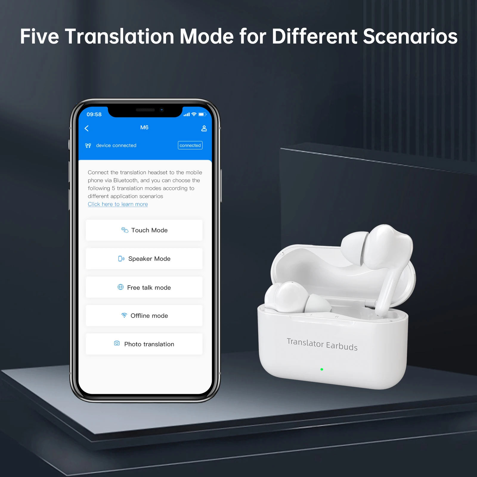 Wooask M6 AI Translator Earbuds Real Time Two-way Voice Translator Headphones 144 Languages&8 Offline Translator Device