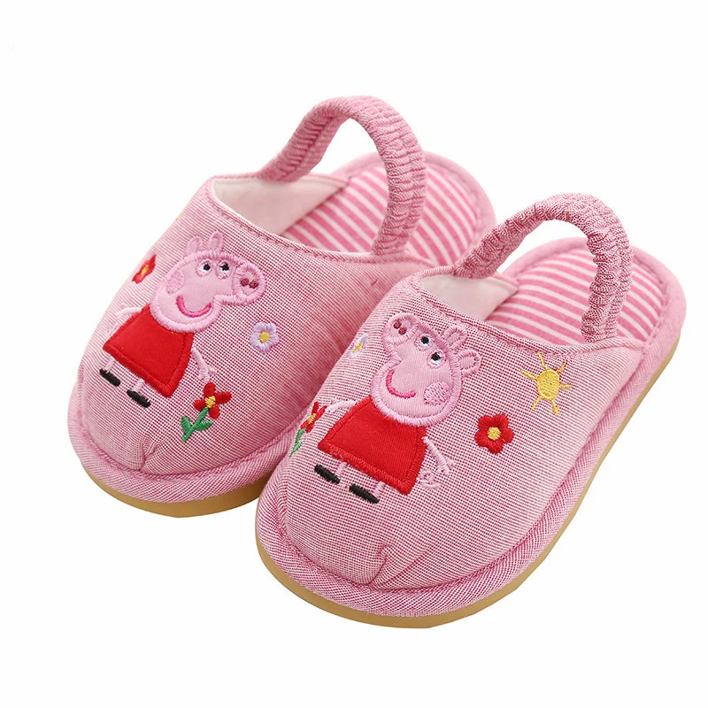 Spring and Autumn slip on kids’s baby toddler girls Pig cotton floor slippers with non-slip oxford sole for indoor