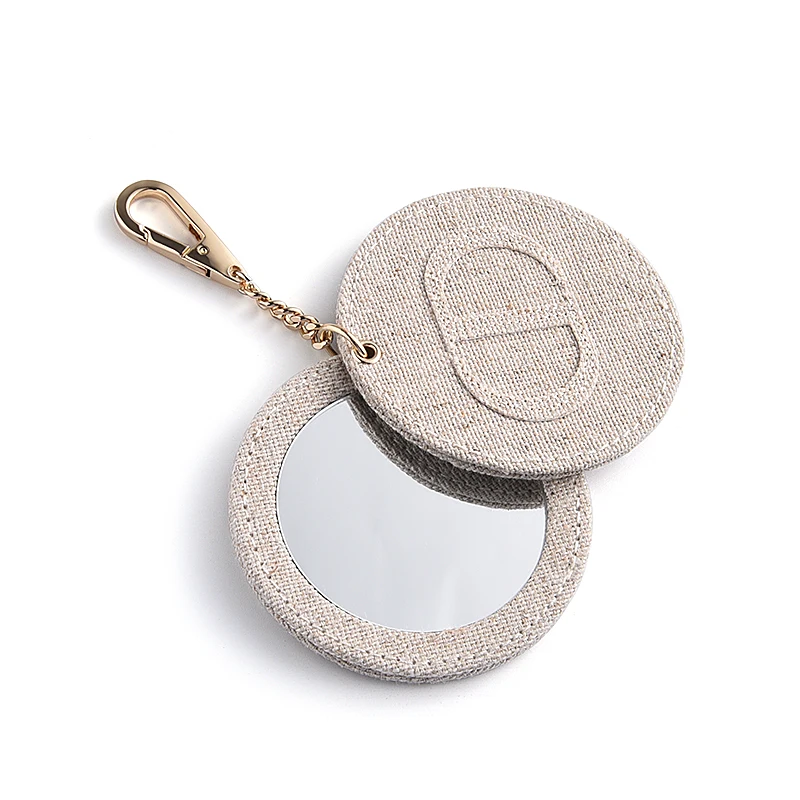 Oem Private Label Round Makeup Mini Hand Mirror Fabric Small Double