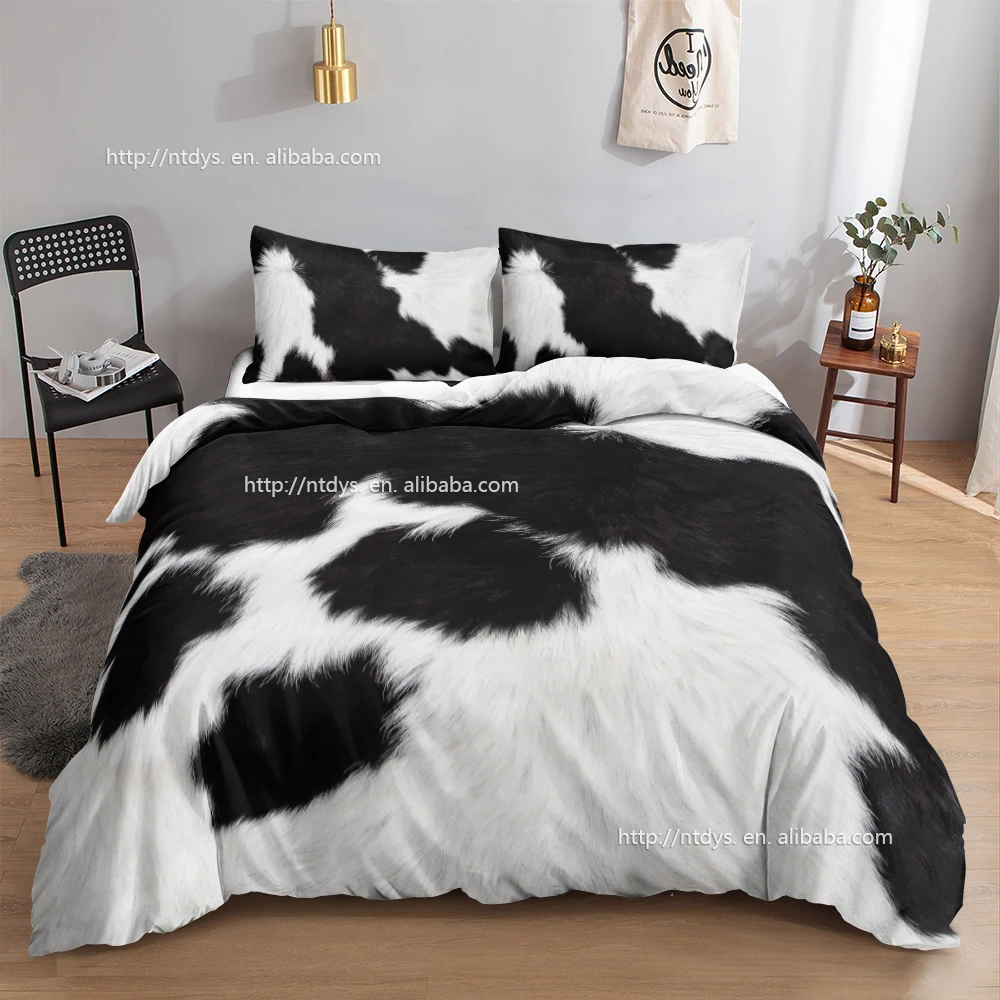Cow Print Duvet Cover Set Queen Double Bed Brown And White Cowhide