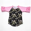 Black Floral Pink Ruffle Long Sleeve Raglan Tee