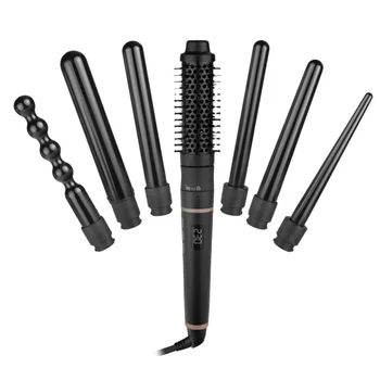 New Arrival 7 in 1 Hair Curling Iron With Thermal Brush Ceramic beach wave hair curler set