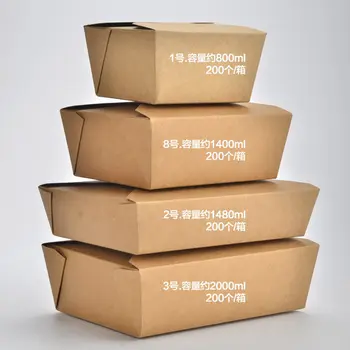 Recyclable Take Out Food Containers Disposable Kraft Paper Food Lunch Box,Leak Grease Resistant for Restaurant Catering