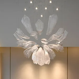 Zeal Lighting Custom Modern Large Glass Leaf Led Pendant Light Luxury Hotel Creative Design Chandelier