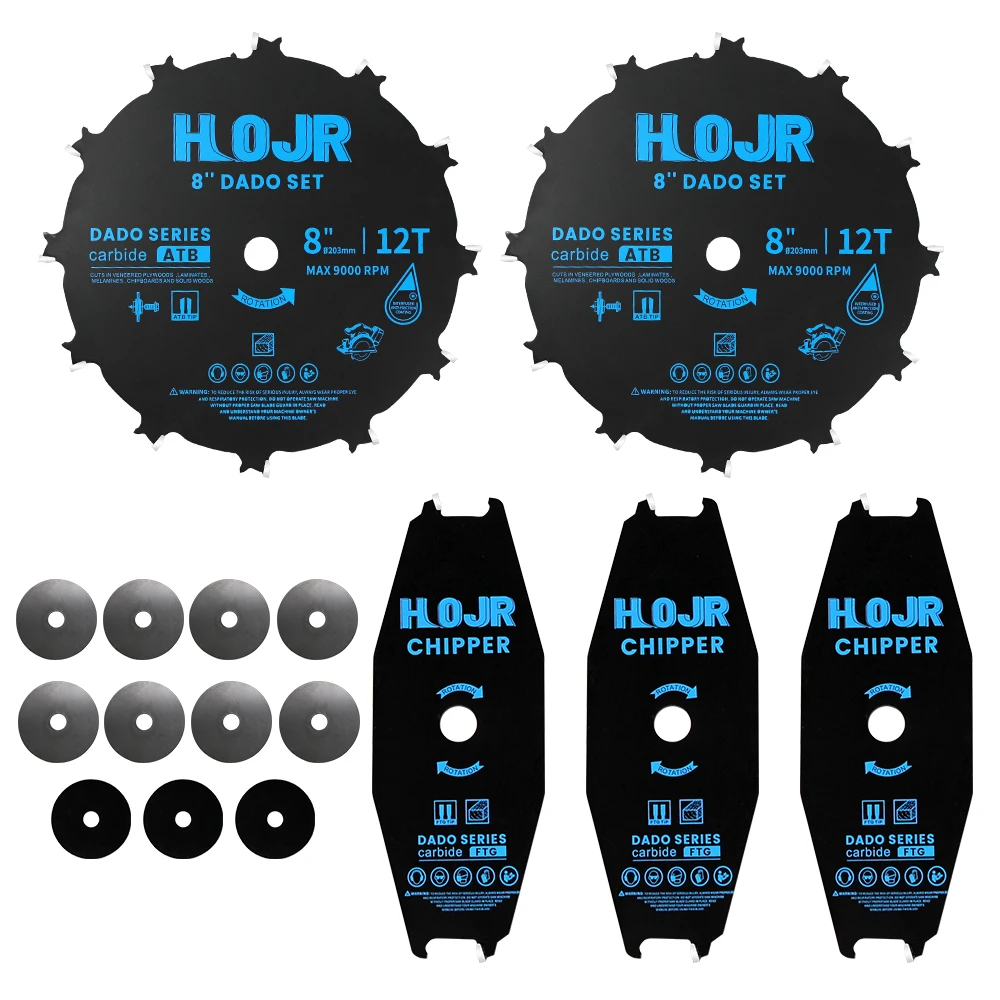 Hojr Dado Blade Set Circular Saw Blade 8in 12tooth Tungsten Carbidetipped Steel Diablo Disc