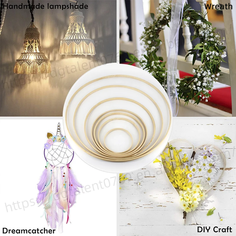 Tailai Bambus-Handwerk Runder Kreisfrmiger Blumen-Makramee-Holzring fr  DIY-Traumfnger Hochzeitskranz-Deko Wandbehang