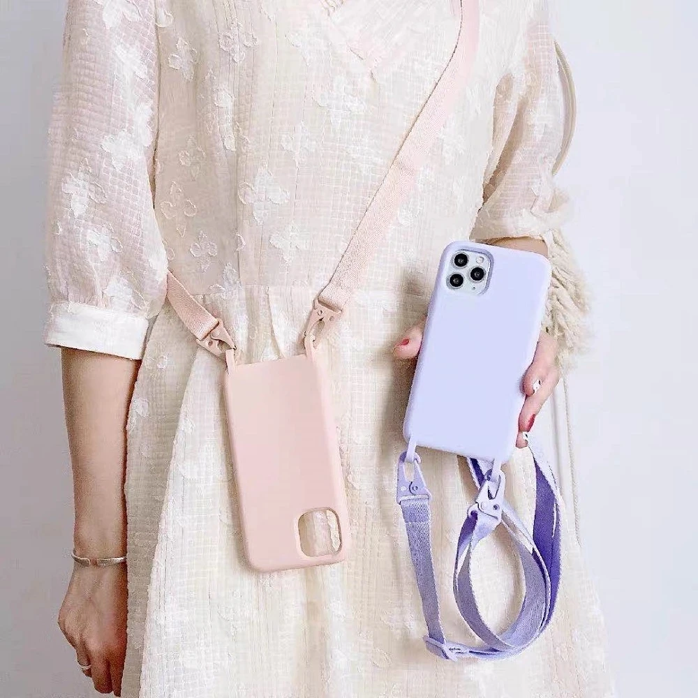Custodia Con Cordino Per IPhone 12 Pro | Colore Lavanda | Silicone Liquido Antiscivolo | Pratica Per Tenere Il Telefono Sempre A Portata Di Mano