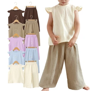 Custom Logo Printing Solid Color Summer Sleeveless 100%Cotton Customized Logo Sport Baby Clothing Sets