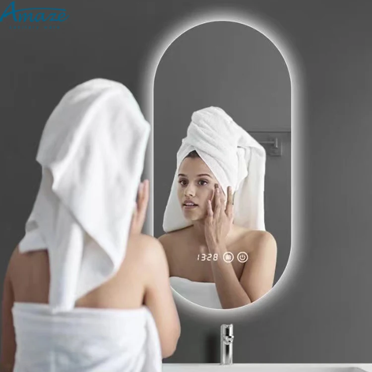 New touch screen electronic intelligent led mirror bathroom oval wall-mounted hotel cosmetic mirror smart