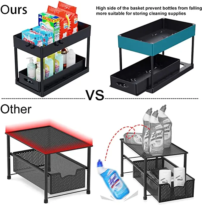 Multifunctional Sliding Cabinet Basket Counter Storage Organiser Bathroom Countertop Shelf Kitchen Sliding Cabinet Basket