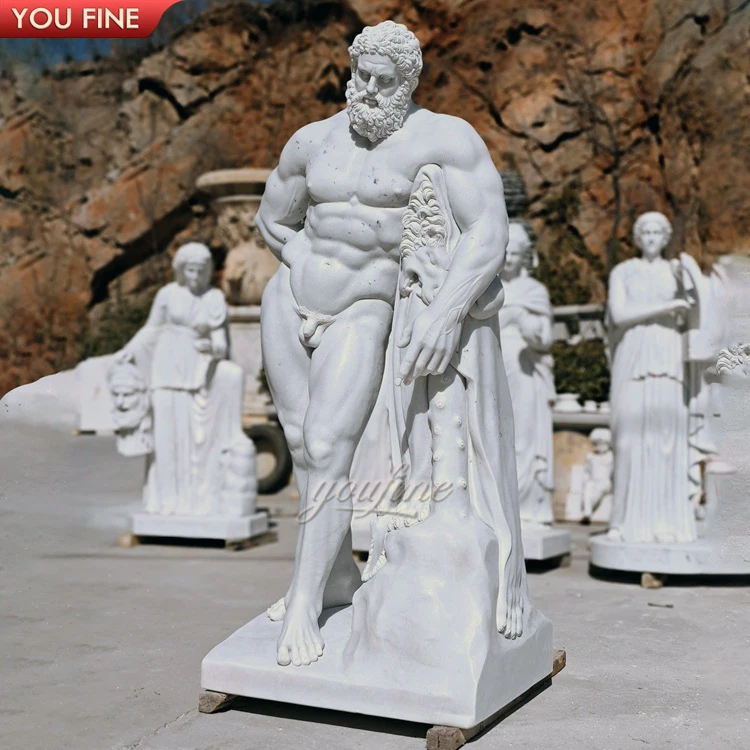 天然石の手彫りの白い大理石のヘラクレスと庭のためのリカの像
