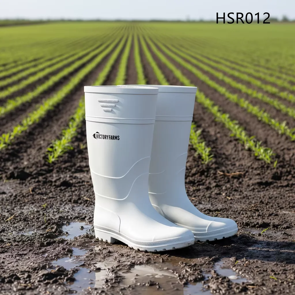 HY,Kenya Market Sanitation Work Water Proof White Rain Boots All-Weather Ready Easy Clean Integral Molding Rubber Boots HSR012