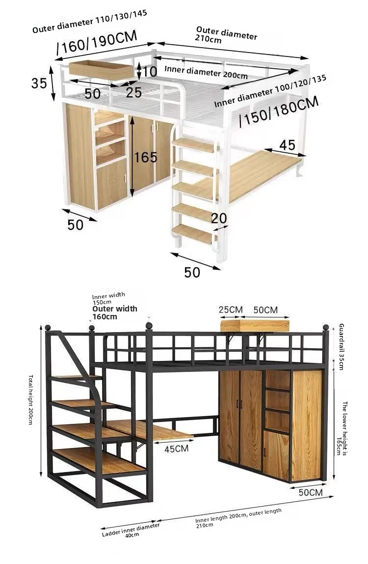 product multifunctional loft bed with thickened iron frame and elevated desk for small apartments wardrobe underneath bed-7
