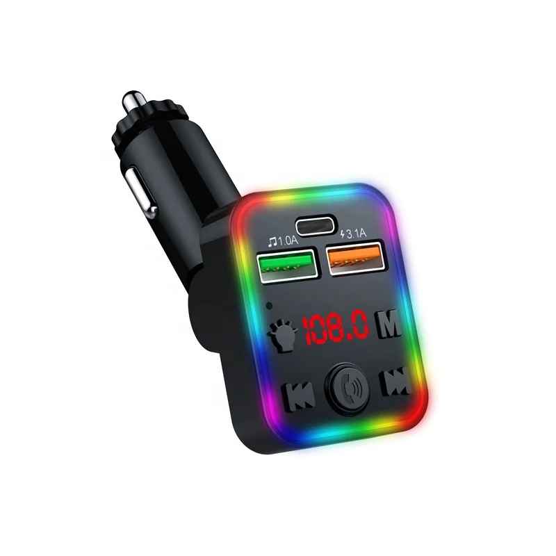 P22 USB C BT Adapter for Car Wireless FM Radio Transmitter Handsfree Calling Music Player PD USB Car Fast Charger LED Backlit