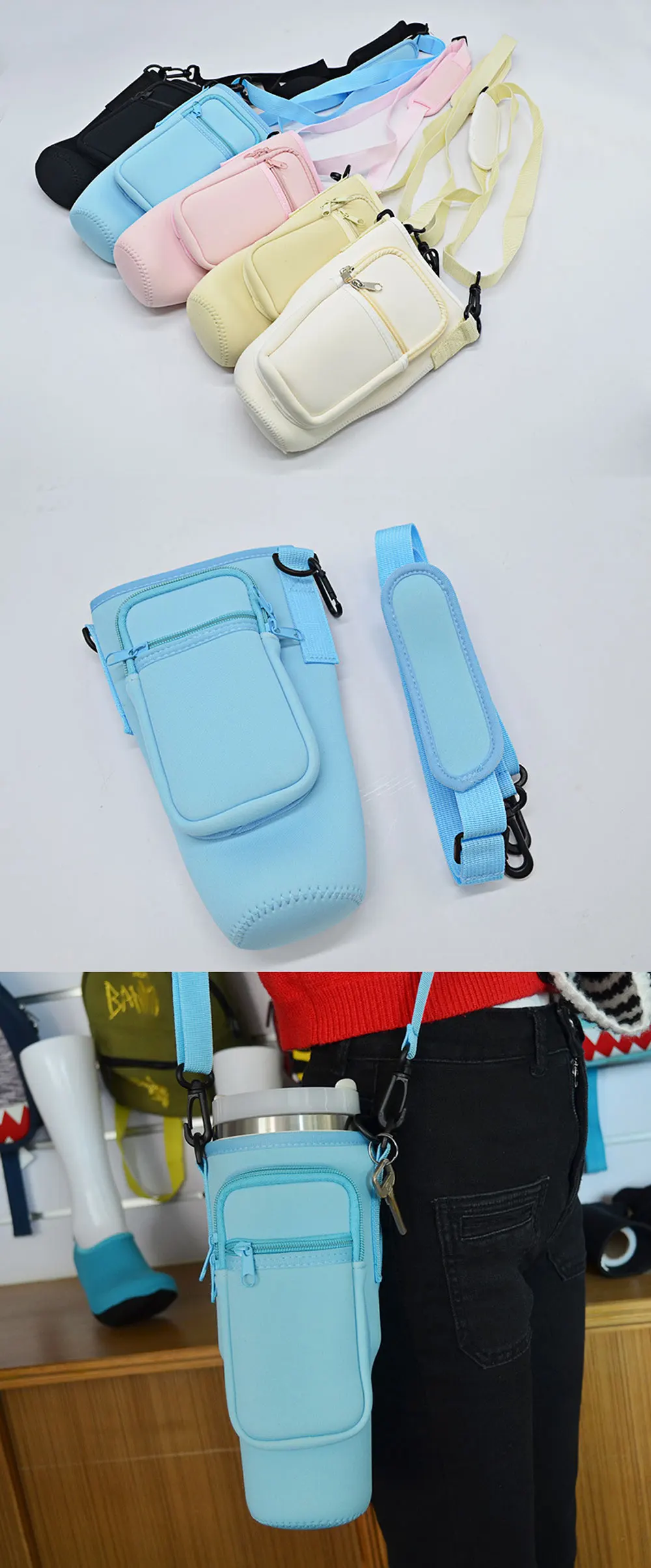 Comfortable Adjustable Strap Travel Sleeve Pouch Bag For Stanley Cup 40Oz With Handle Tumbler Water Bottle Thermal Case Phone supplier