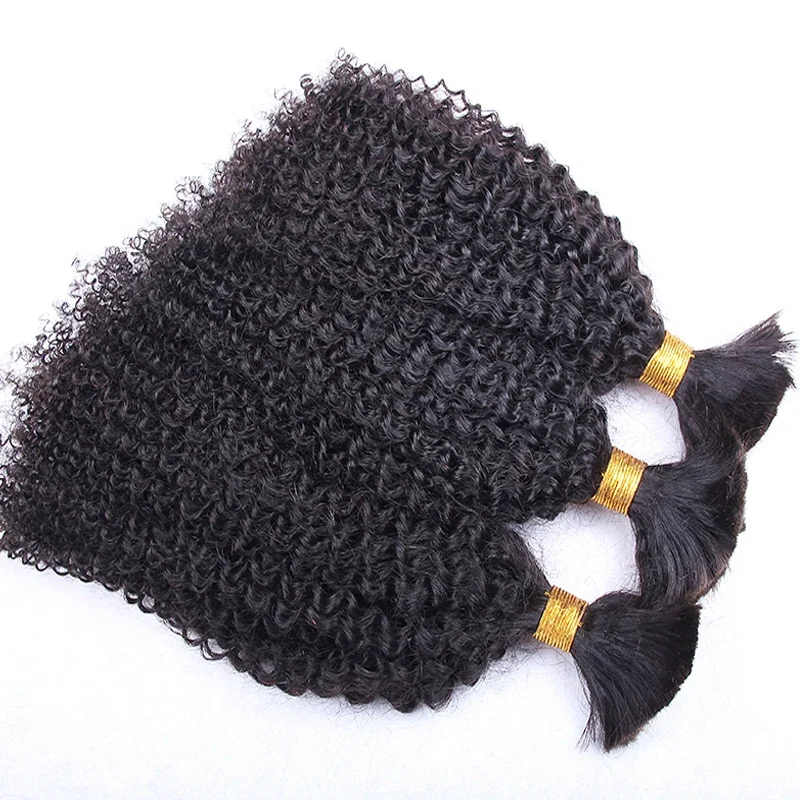 Mongolian Afro Kinky Curly Hair Bundles Braiding Bulk No Weft Long Human Remy Extensions_voghion.com