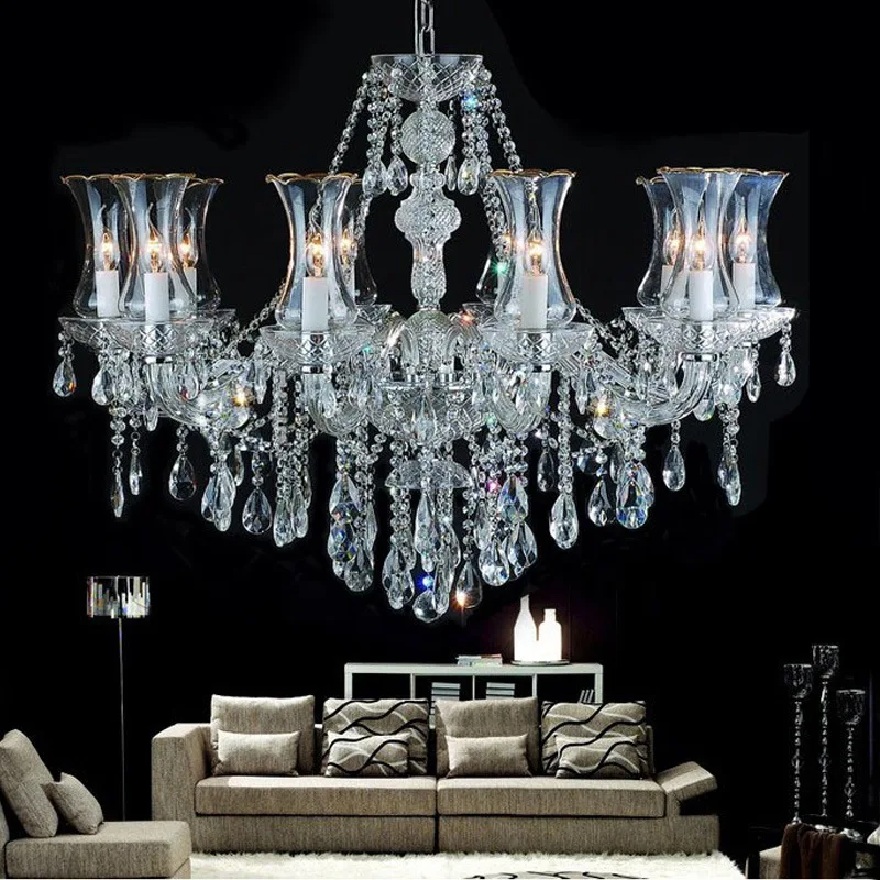 MEEROSEE Crystal Water Drop Chandelier Light Luxury Home Lighting MD87066