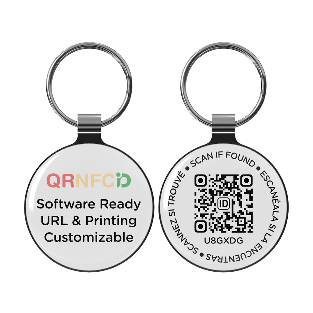 NFC QR Code Round Footprint Metal Dog Pet ID Badge Tag