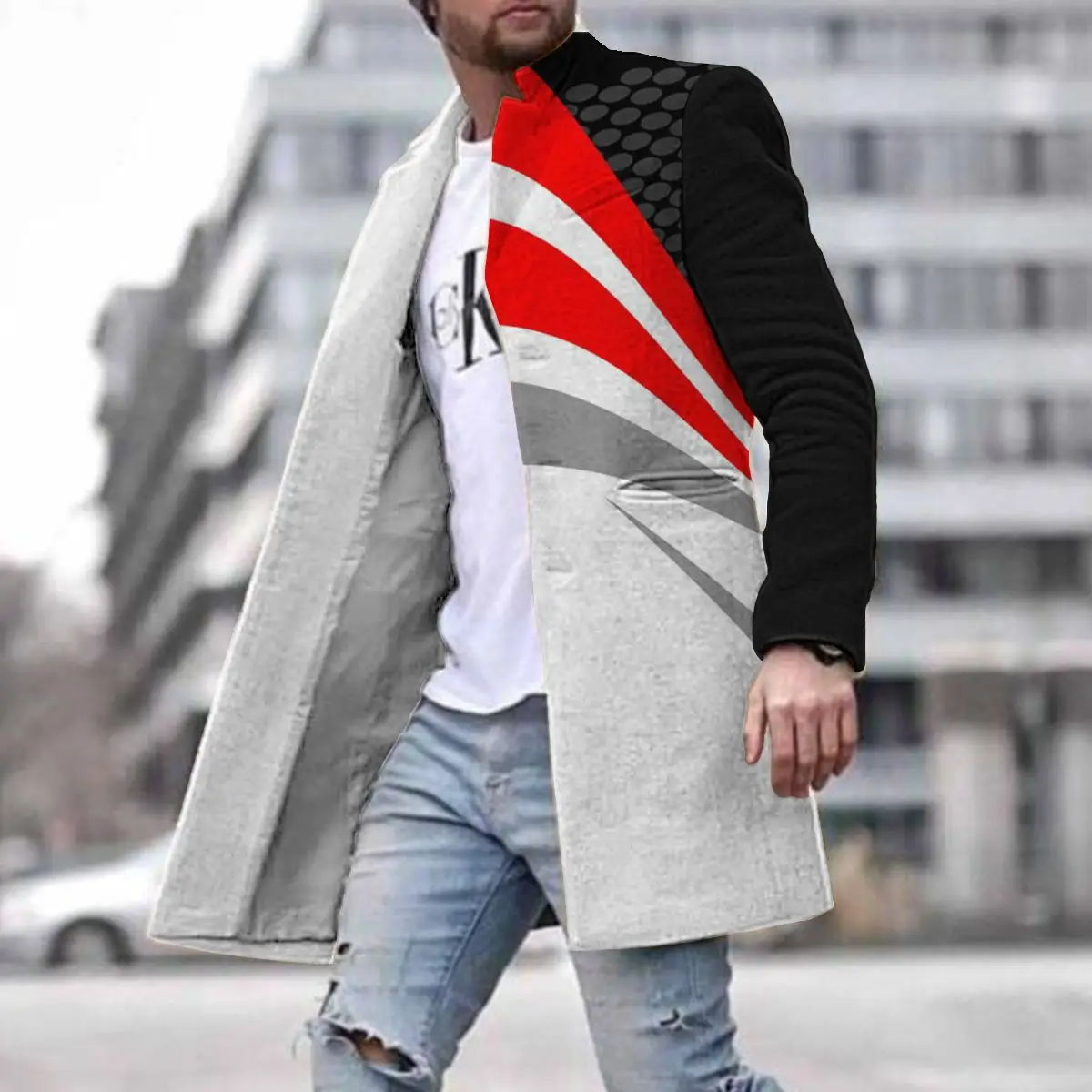 Casual Men's Winter Mid-length Tweed Jacket Slim-fit Single-breasted Coat_voghion.com