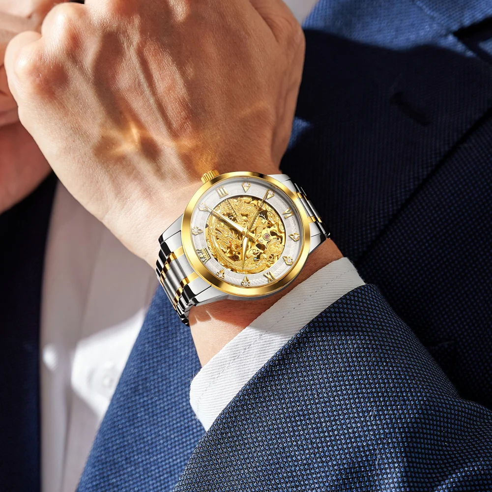 OLEVS 7027 Golden Men's Mechanical Watch - Automatic, Waterproof