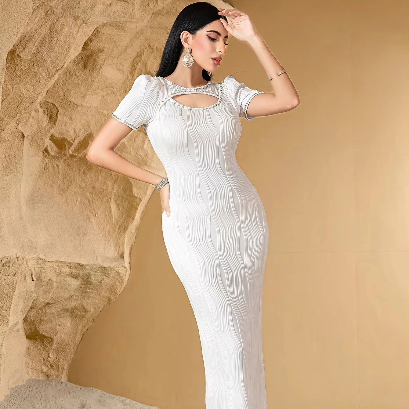 what shoes to wear with an a line dress Aspen Smocked Lace Maxi Dress main image 0
