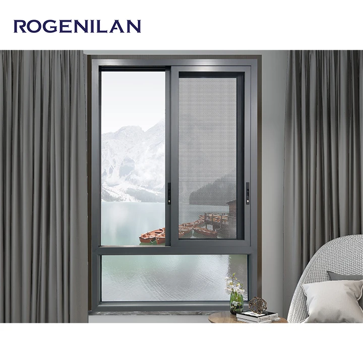 Sliding Aluminum Window with Mesh Soundproof Glass Aluminum Sliding Kitchen Window