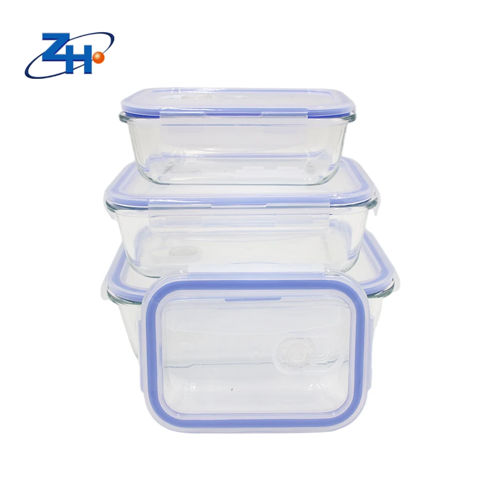 Glass Food Custom Minimalist Cover Storage Container Lunch Box Glass Meal Prep Presents ZHGB-071 Clear Glass Tupper 2-3pcs