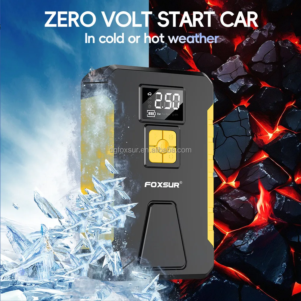 Foxsur 26800mAh 12V/24 Car Jump Starter Air Pump Portable Air Compressor Auto Tire Inflator Emergency Power Supply